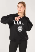 Kadın Sıfır Yaka İtaly Baskı Oversize Sweatshirt Siyah - 4