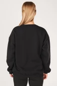 Kadın Sıfır Yaka İtaly Baskı Oversize Sweatshirt Siyah - 6