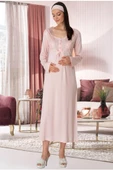 Mecit 5343 Bayan Hamile Lohusa Pudra Dantelli Uzun Kollu Gecelik thumbnail 2
