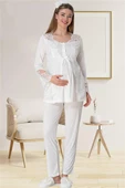 Mecit 5015 Bayan Hamile Lohusa Ekru Dantelli Pijama Takımı - 3