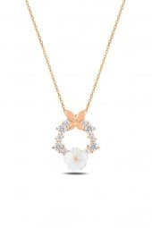 Manolya Çiçeği Kelebek Detaylı 925 Ayar Gümüş Kolye ROSE thumbnail 3