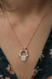 Manolya Çiçeği Kelebek Detaylı 925 Ayar Gümüş Kolye ROSE thumbnail 7