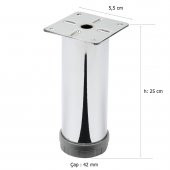 Mobilya Ayağı Metal 25 cm Alttan Ayarlı 42 mm Krom Ayak - 2