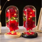 Kırmızı Gül Ebedi Çiçek Cam Kapak Dekorasyon - 2