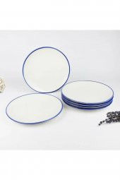 Tulü Porselen Mavi File 6 Adet 19 Cm Çukur Yemek Tabağı Takımı - 3