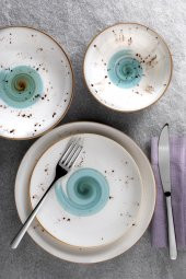 Tulü Porselen Tulu Porselen 24 Parça Yemek Takımı Galaksi Turkuaz - 1