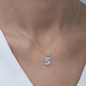 Gümüş Rodyum Kaplama Taşlı Harf Kolye - 9