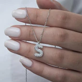 Gümüş Rodyum Kaplama Taşlı Harf Kolye - 10