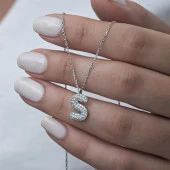 Gümüş Rodyum Kaplama Taşlı Harf Kolye - 12