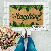 Esnature Yeşil Sarmaşıklı Yaprak Desenli Hoşgeldiniz Yazılı Kapı Önü Paspası 45x70 Cm - 3