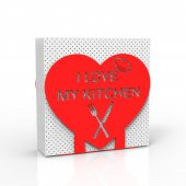 KALP (I LOVE MY KITCHEN) TEMALI METAL PEÇETELİK KIRMIZI - 1