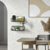 2'li Tel Raf Düzenleyici Çiçeklik Siyah Duvar Raf Seti - 2