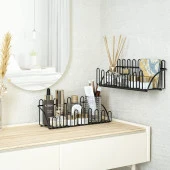 2'li Tel Raf Düzenleyici Çiçeklik Siyah Duvar Raf Seti - 4