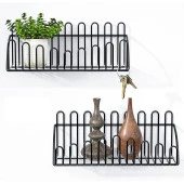 2'li Tel Raf Düzenleyici Çiçeklik Siyah Duvar Raf Seti - 5