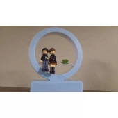 Işıklı Müzikli Daire İçinde Oturan Mutlu Sevgililer Biblo - 1