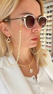 Yuvarlak İnci ve Gold  Gözlük Zinciri - 4