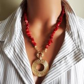 Altın Kaplama Kadın Mercan Doğal Taş Kolye thumbnail 1