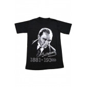 Siyah Atatürk Baskılı Atatürk Tişörtü - 1