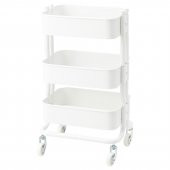 Çelik-Beyaz Servis Arabası 38x28x65 cm IKEA Banyo Düzenleyici-Raf Ünitesi Tekerli Meridyendukkan - 1