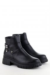 Vojo 1627 Taş Detaylı Fermuarlı Rahat Taban Kadın Bot Bootie - 1