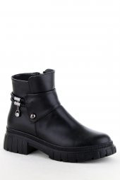 Vojo 1627 Taş Detaylı Fermuarlı Rahat Taban Kadın Bot Bootie - 3