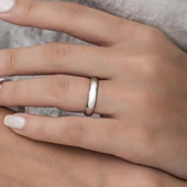 4 mm Bombeli Klasik Düz Rodyum Kaplama Tek Gümüş Alyans Yüzük thumbnail 8