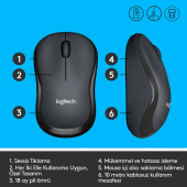 Logitech M220 Sessiz Kompakt Kablosuz Mouse - Siyah - 6
