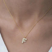 Gümüş Altın Kaplama Taşlı Harf Kolye - 6