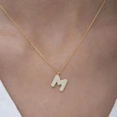 Gümüş Altın Kaplama Taşlı Harf Kolye - 8