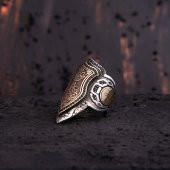 Nurun Ala Nur Yazılı Şüca Siyah Zirkon Modeli Gümüş Erkek Yüzük Z2869 - 1