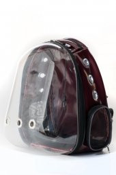 Şeffaf Astronot Kedi Köpek Taşıma Çantası 42x22x33 Cm Lugan BORDO - 2