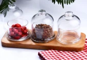 Ahşap Standlı Reçellik Seti Cam Kapaklı Reçellik Ballık 3lü Saklama Kabı - 1