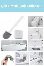 Beyaz Klozet Fırçası Silikonlu Banyo Tuvalet Fırçası Ve Tutucu Seti Beyaz - 5