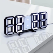 Valkyrie Beyaz LED Siyah Kasa Dijital Dekoratif Masa veya Duvar Saati - 1