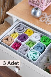 3 Adet | Home 12 Bölmeli Çekmece İçi Düzenleyici | Organizer Beyaz/Gri - 1