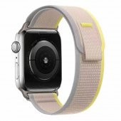 KNY Apple Watch 7 45 MM İçin KRD-77 Hasır Desenli Kumaş Kayış-Kordon Krem - 1