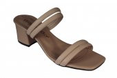YAZKIŞ İki Bantlı Krem Nut  5cm Topuklu Terlik - 1