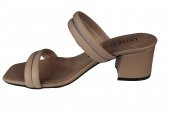 YAZKIŞ İki Bantlı Krem Nut  5cm Topuklu Terlik - 3