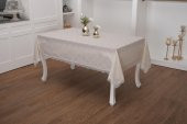 Finezza Asos Keten Polyester Jakarlı Kumaş Krem Masa Örtüsü 150x210 cm - 1315 - 1