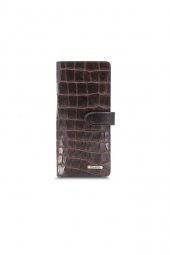 Guard Large Croco Kahverengi Kart ve Para Slotlu Hakiki Deri Telefon Cüzdanı Erkek / Kadın P3032 - 2