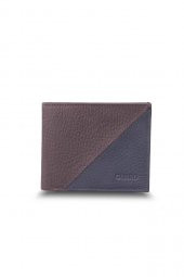 Guard Mat Bordo - Lacivert Yatay Hakiki Deri Cüzdan P1336 - 1