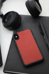 Guard Kırmızı Yol Desenli Hakiki Deri iPhone X / XS Kılıfı - 1