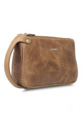 Guard Antik Taba Unisex Çift Fermuarlı El Çantası Hakiki Deri P1831 - 2