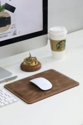 Guard Dikiş Detaylı Antik Kahverengi Hakiki Deri Mouse Pad 26X20 cm P26X20 - 1