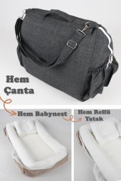 Çantalı Taşınabilir Bebek Reflü Yatağı, Yastığı, Babynest, Anne Çantası Dokuma Kumaş - 1