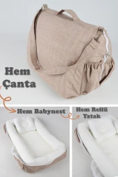 Çantalı Taşınabilir Bebek Reflü Yatağı, Yastığı, Babynest, Anne Çantası Dokuma Kumaş - 9