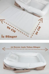 Çantalı Taşınabilir Bebek Reflü Yatağı, Yastığı, Babynest, Anne Çantası Dokuma Kumaş - 16