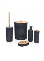 The Mia Stripe Bambu Kapaklı Banyo Seti 5 Parça Siyah BNY0025 - 1
