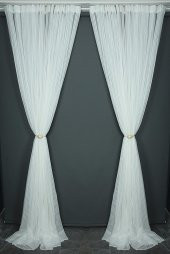 MAKARNA MODEL SİMLİ KIRIK BEYAZ RENK HAZIR DİKİLMİŞ PİLELİ TÜL PERDE 300*260 - 5