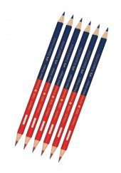 Mavi Kırmızı Çift Taraflı Kalem Kopya 6 Adet Faber Mavi Kırmızı Çift Taraflı Kurşun Kalem Başlık Kalemi 6 Adet - 1